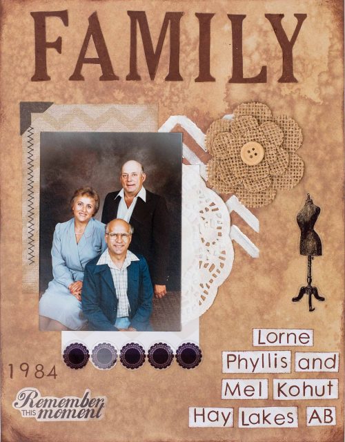 Connie Nichol, Creative Scrapbooker Magazine, csmscrapbooker, Art-C, Momenta, stencil, texture paste, stamping, stampin' Up, clearsnap, alphabet stamps, family photos, chevron, chevron stencils, doilies, stitching, photo corners, vintage layouts, heritage, scrapbooking, 8 1/2 X 11 layouts, direct to paper stamping, stamping directly on your layouts