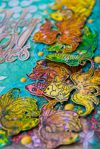 Kerry Engel, Creative Scrapbooker Magazine, csmscrapbooker, Ranger, Heartfelt Creations, under the sea, distress ink, texture paint, stencils, fish stamps, texture paste, birthday card, diy birthday cards, cards, scrapbooking and cards, enamel dots, inspired by the sea, card making, 3d cards, under water theme, embossing, perfect pearls, stamping, heat embossing, Scrapbook Adhesives by 3L., foam squares, 3d adhesives, dimensional adhesives