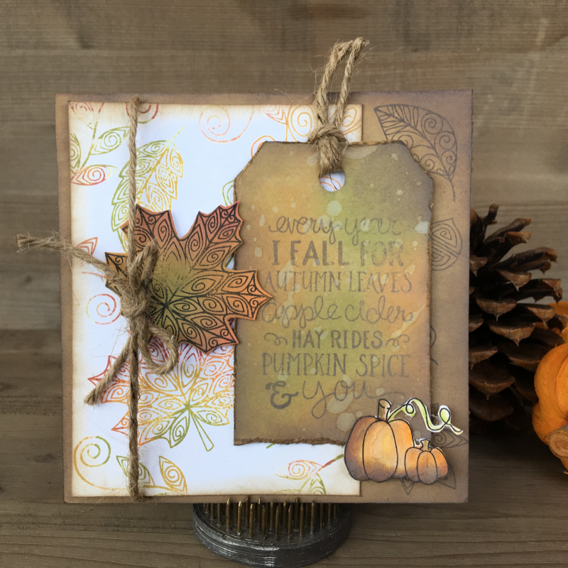 Scrapbook fall card designed by Nicole Wright featuring Ranger distress ink and Stabilo woody 3-in-1 pens.