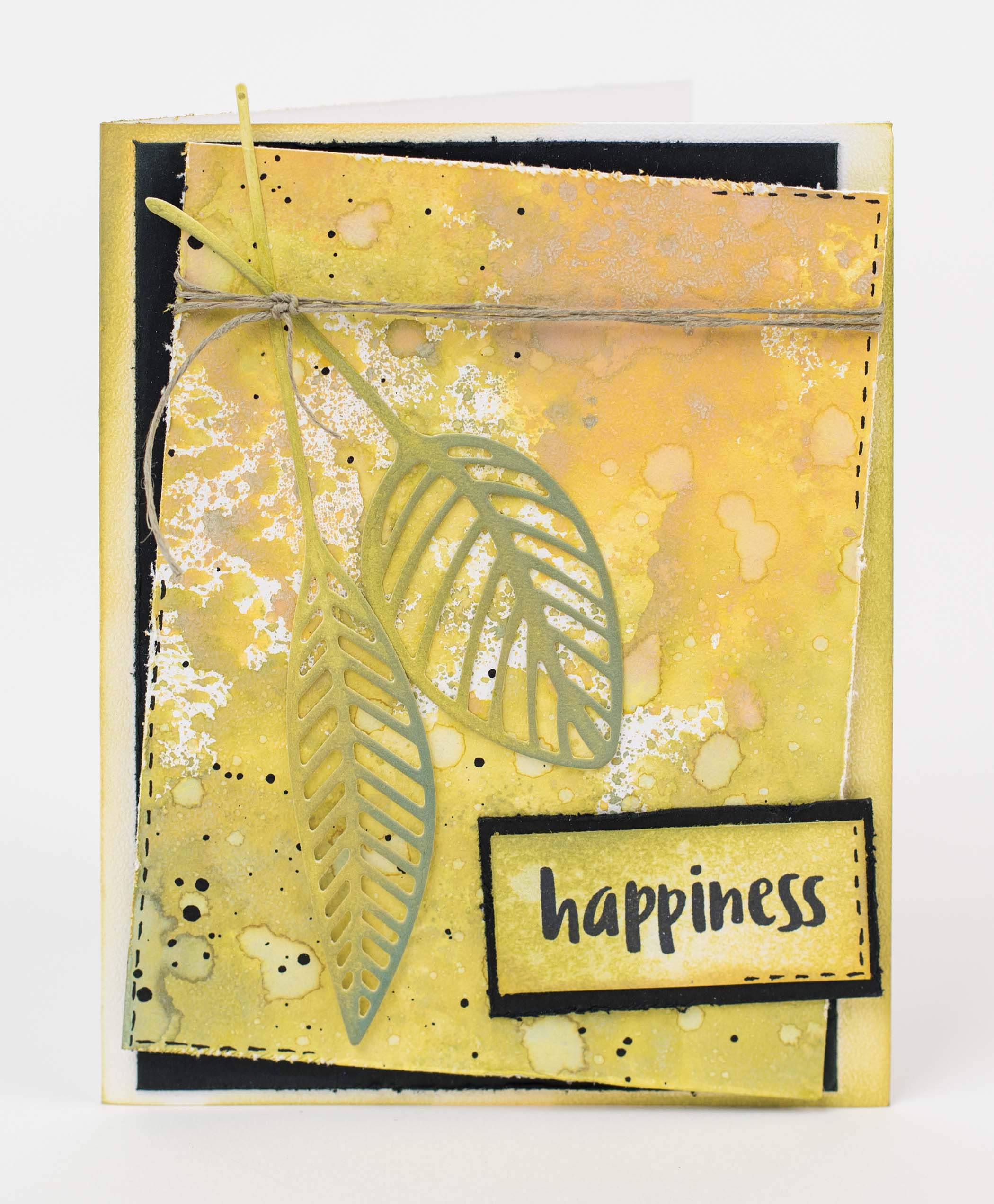 Happiness scrapbooked card featuring Elizabeth Craft Designs product and Ranger Tim Holtz oxide inks