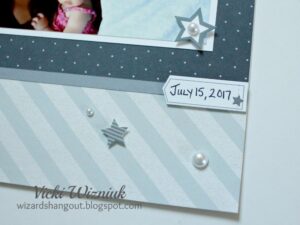 Close up of embellishments on a scrapbook layout featuring the Close To My Heart Basic Fundamentals collection.
