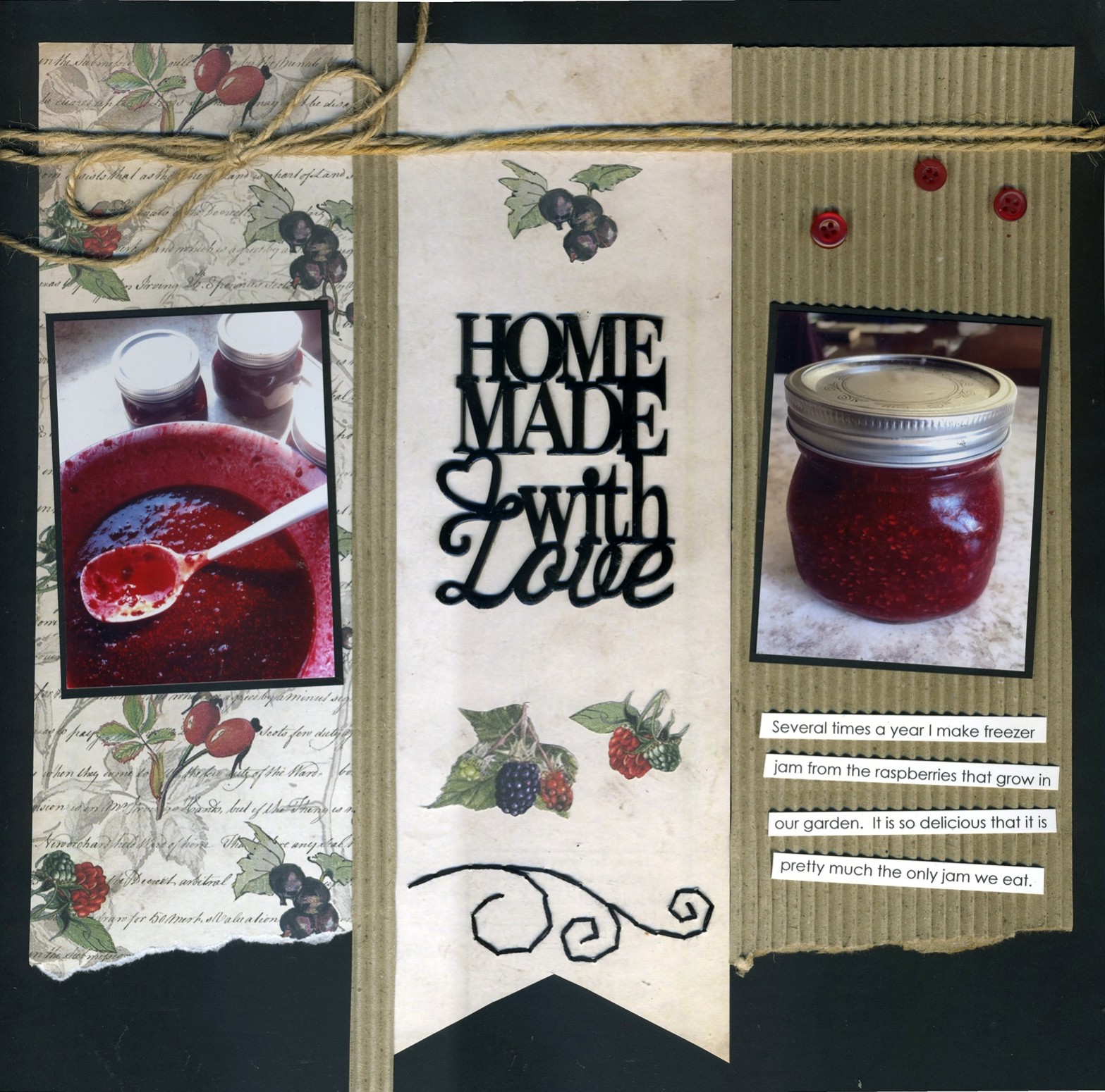 Scrapbook layout featuring FabScraps Mother Earth Collection about the memories of making homemade jam.