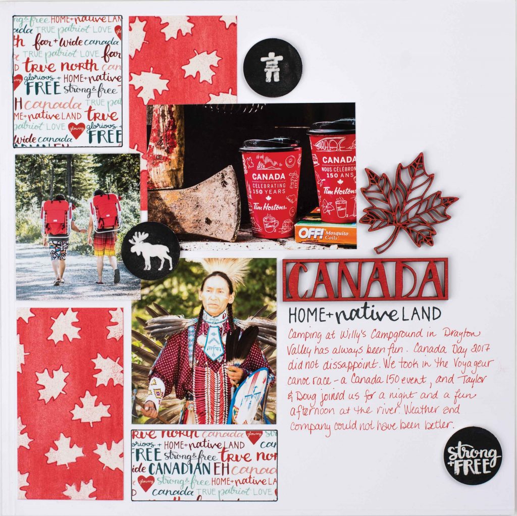 Canadian Themed Scrapbook Layout | Featuring Wild Whisper Designs Straon & Free Collection | Designed by Kim Gowdy | Creative Scrapbooker Magazine #scrapbooking #wildwhisper #canadian