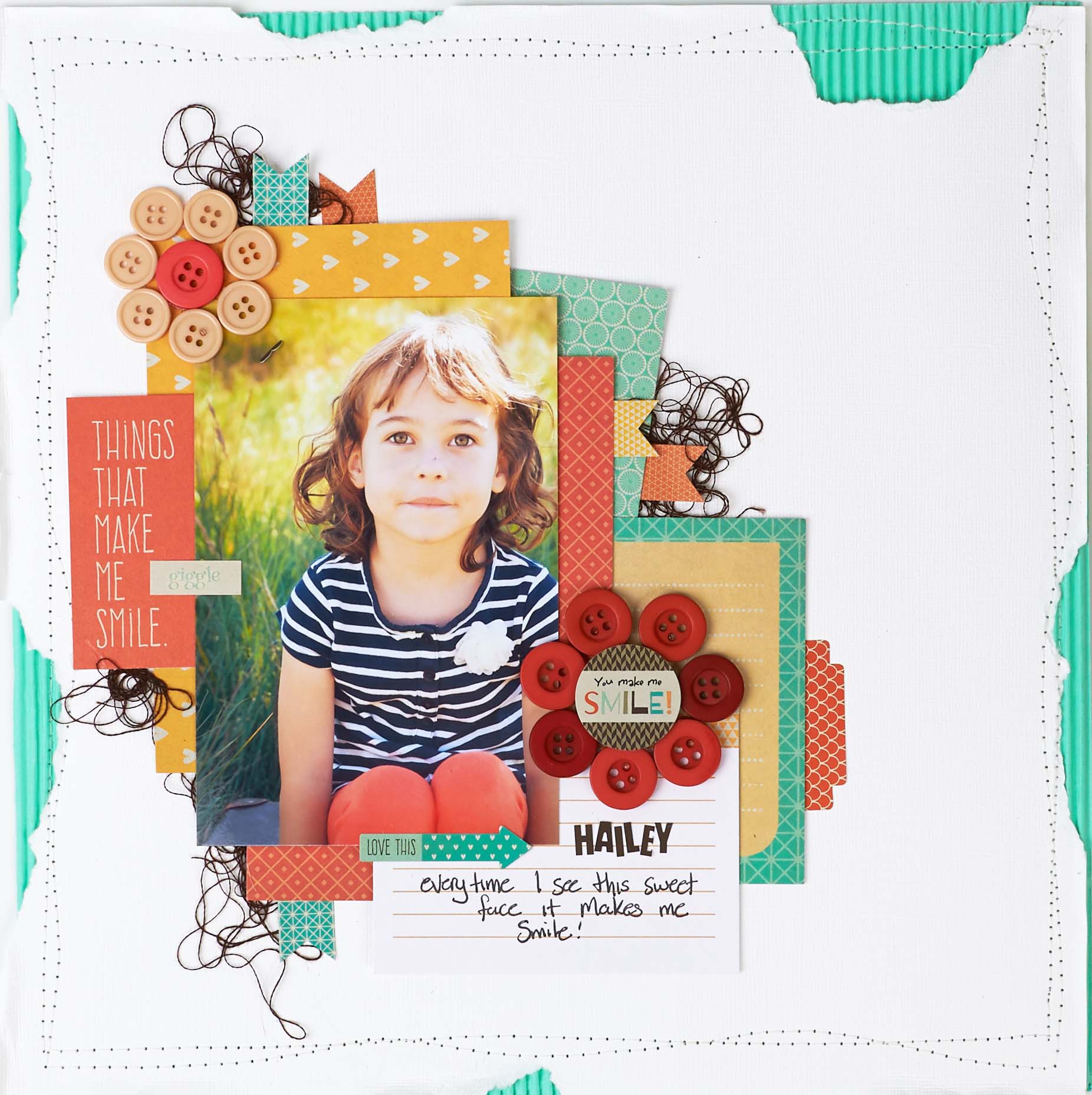 Scrapbook Layout Featuring Sewing | Designed by Christy Riopel | Creative Scrapbooker Magazine #scrapbooking #rememberingchristy