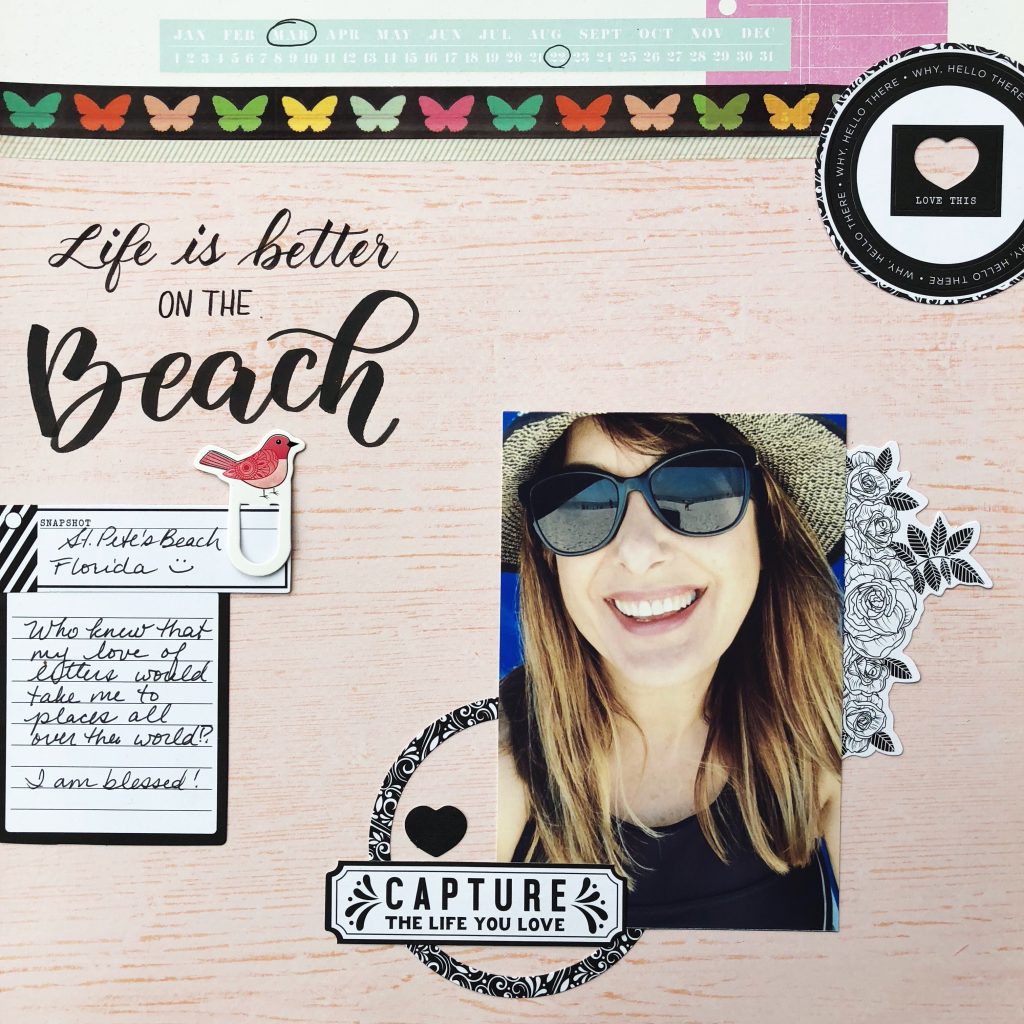 Learn how to hand letter a scrapbook layout title using Kelly Creates pens and American Crafts papers by Vicki Boutin