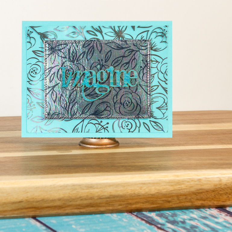 Add simmer to your cardmaking / Thermoweb and Gina K / Imagine card by Kim Gowdy