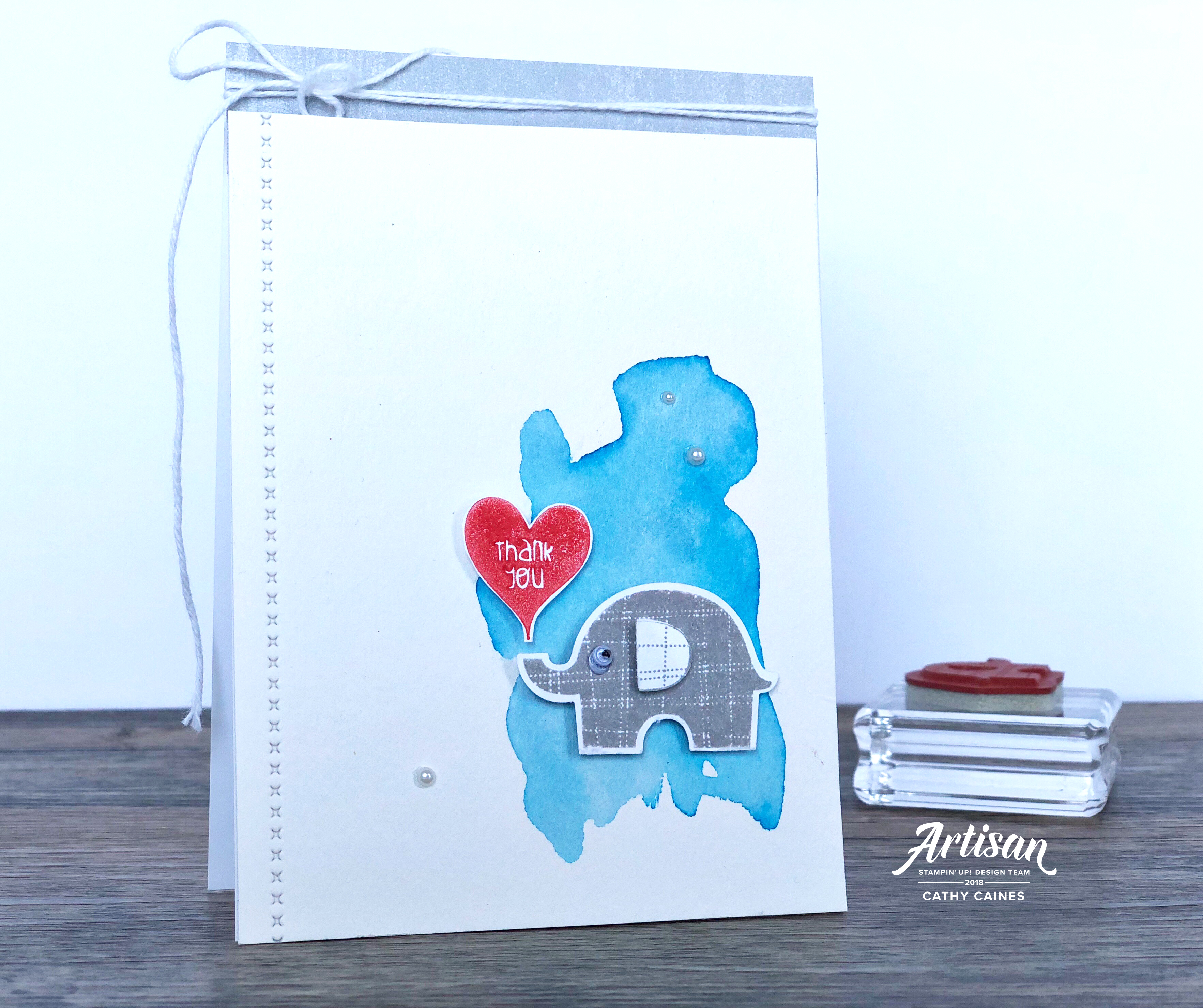 Card designed by Cathy Caines featuring the Stampin' Up! Little Elephant and punch set | Creative Scrapbooker Magazine