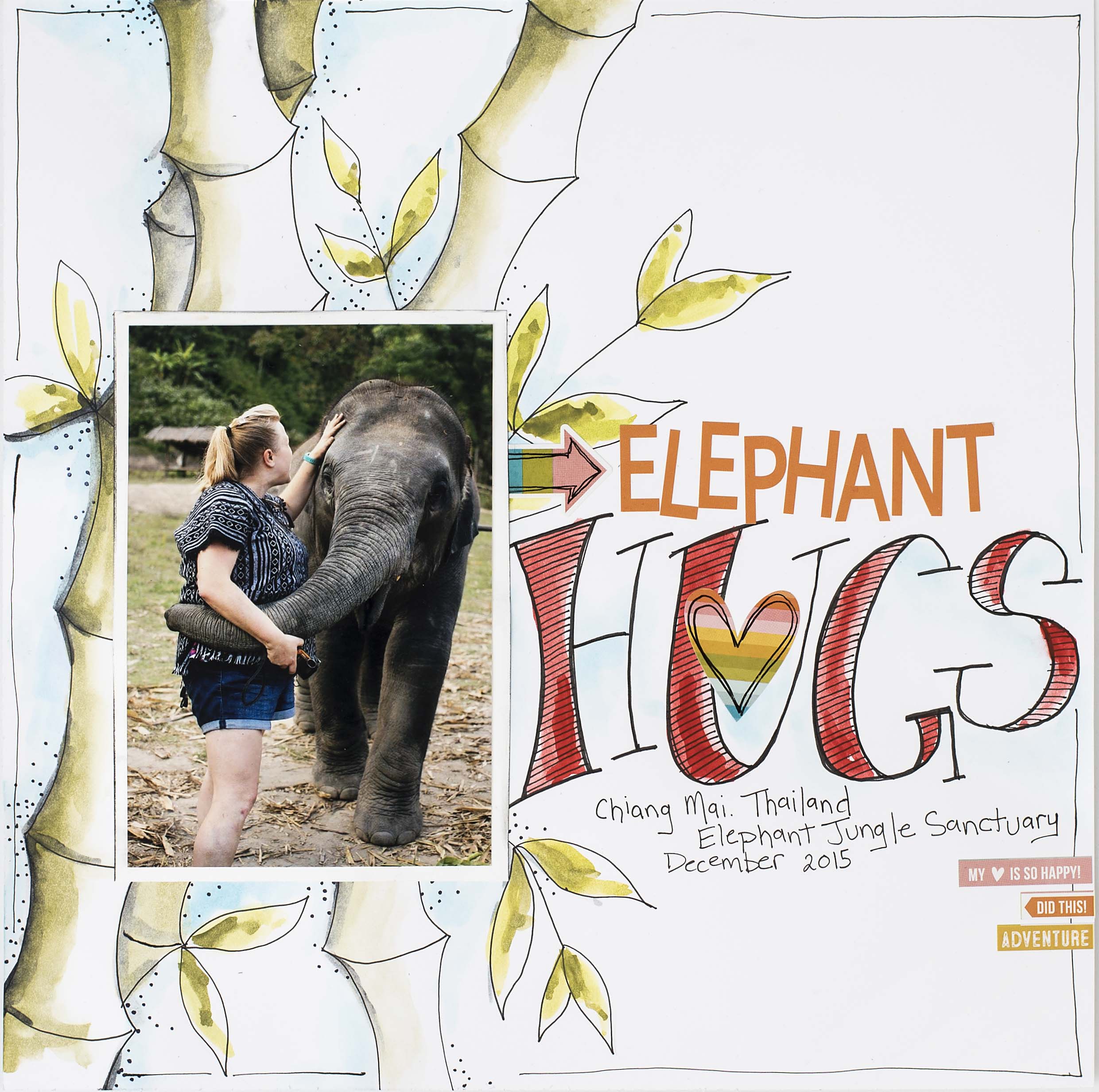 Elephant Hugs layout designed by Christy Riopel | Creative Scrapbooker Magazine