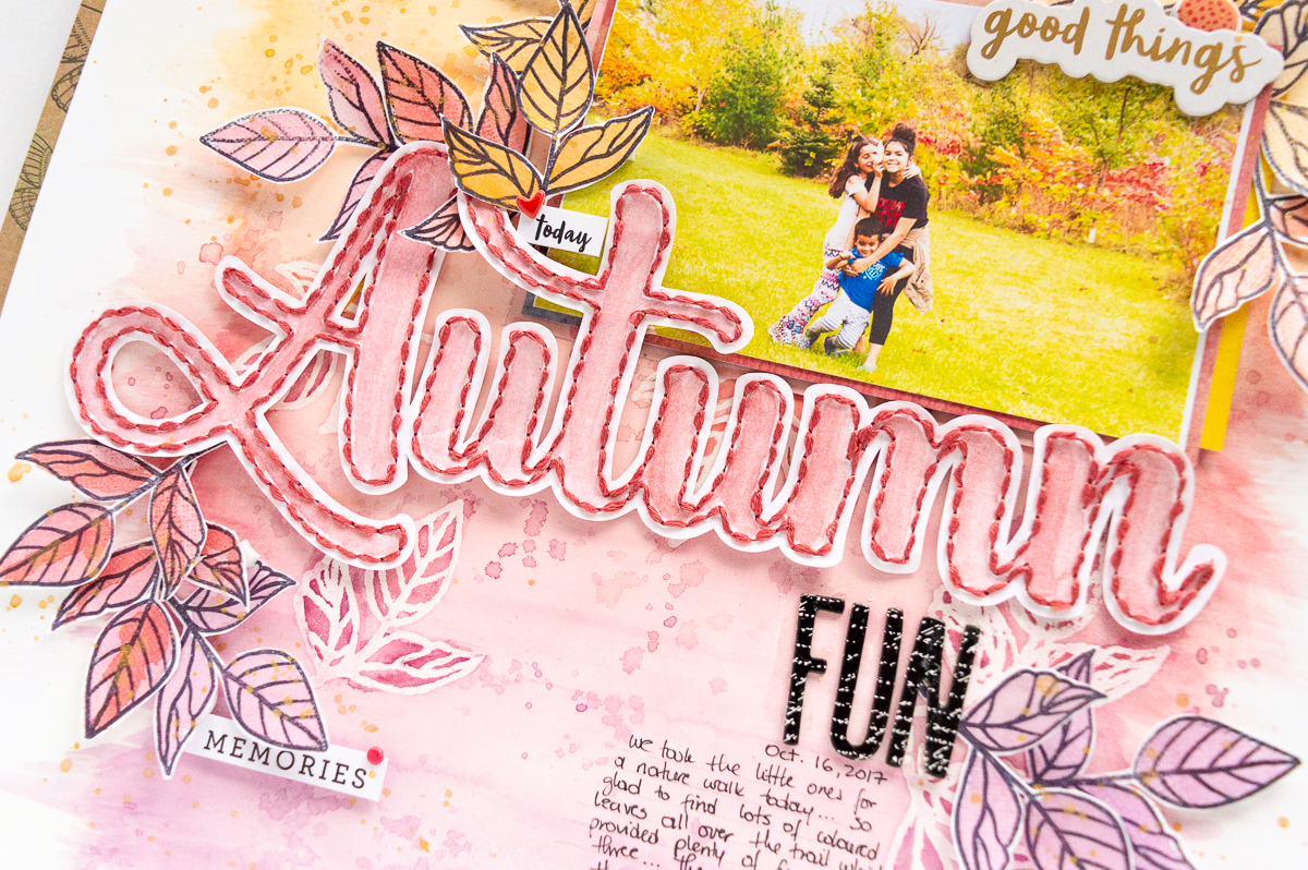 Autumn Fun Layout Designed by Nathalie DeSousa featuring Vicki Boutin for American Crafts products | Creative Scrapbooker Magazine