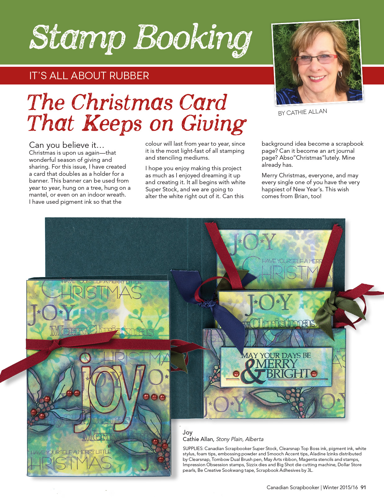 Joy Christmas Card designed by Cathie Allan featuring Clearsnap ColorBox | Cretive Scrapbooker Magazine