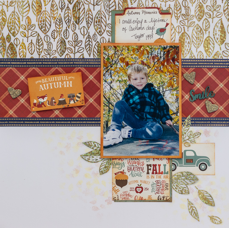 Scrapbooking with sketches / Echo Park Celebrate Autumn / therm-o-web foil fun / Custoomize your ribbon with Brother P-touch CUBE