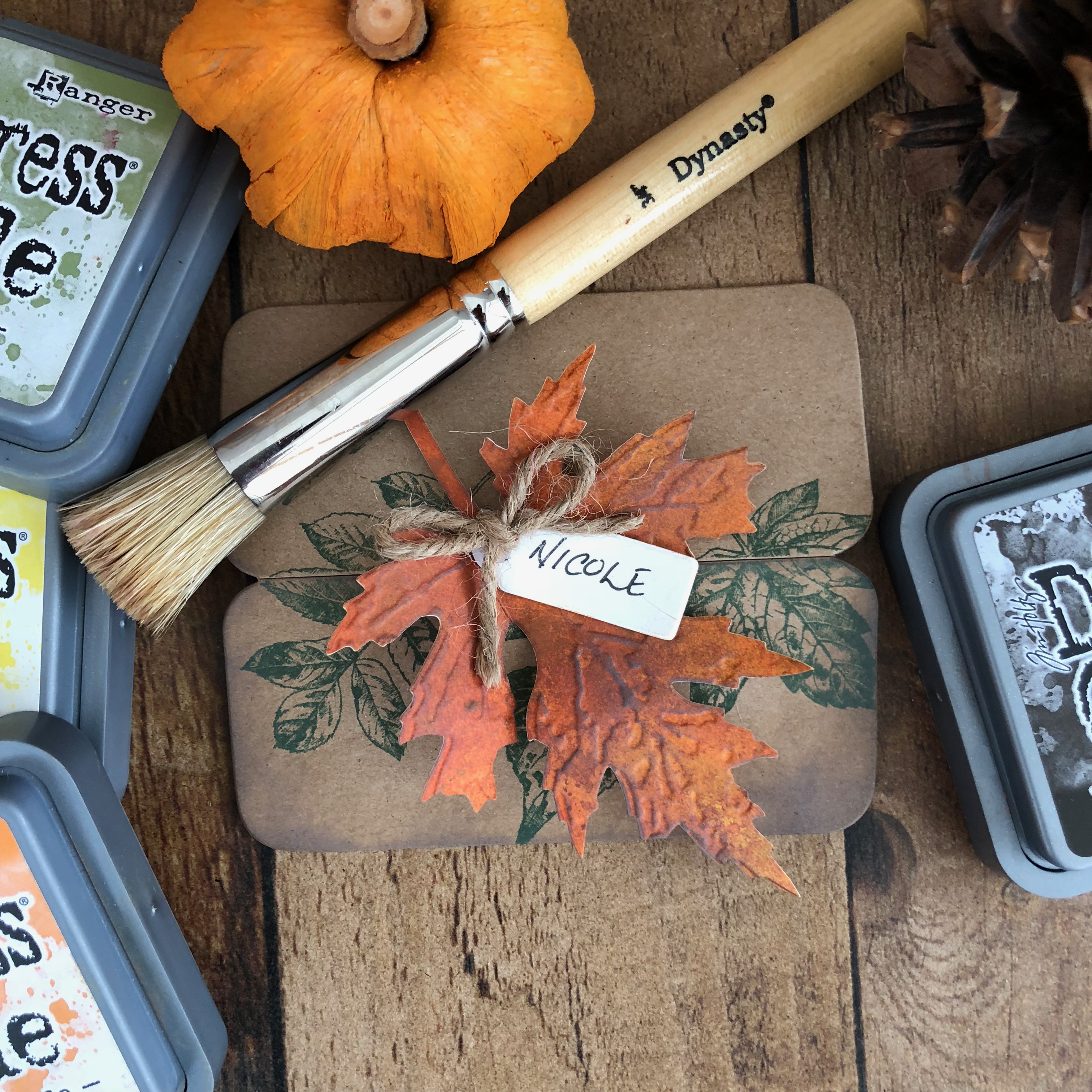 Autumn Place Card Holders featuring Ranger and Stampers Anonymous designed by Nicole Wright | Creative Scrapbooker Magazine