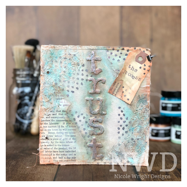 Mixed Media Canvas featuring Finnibair by Prima Marketing designed by Nicole Wright | Creative Scrapbooker Magazine
