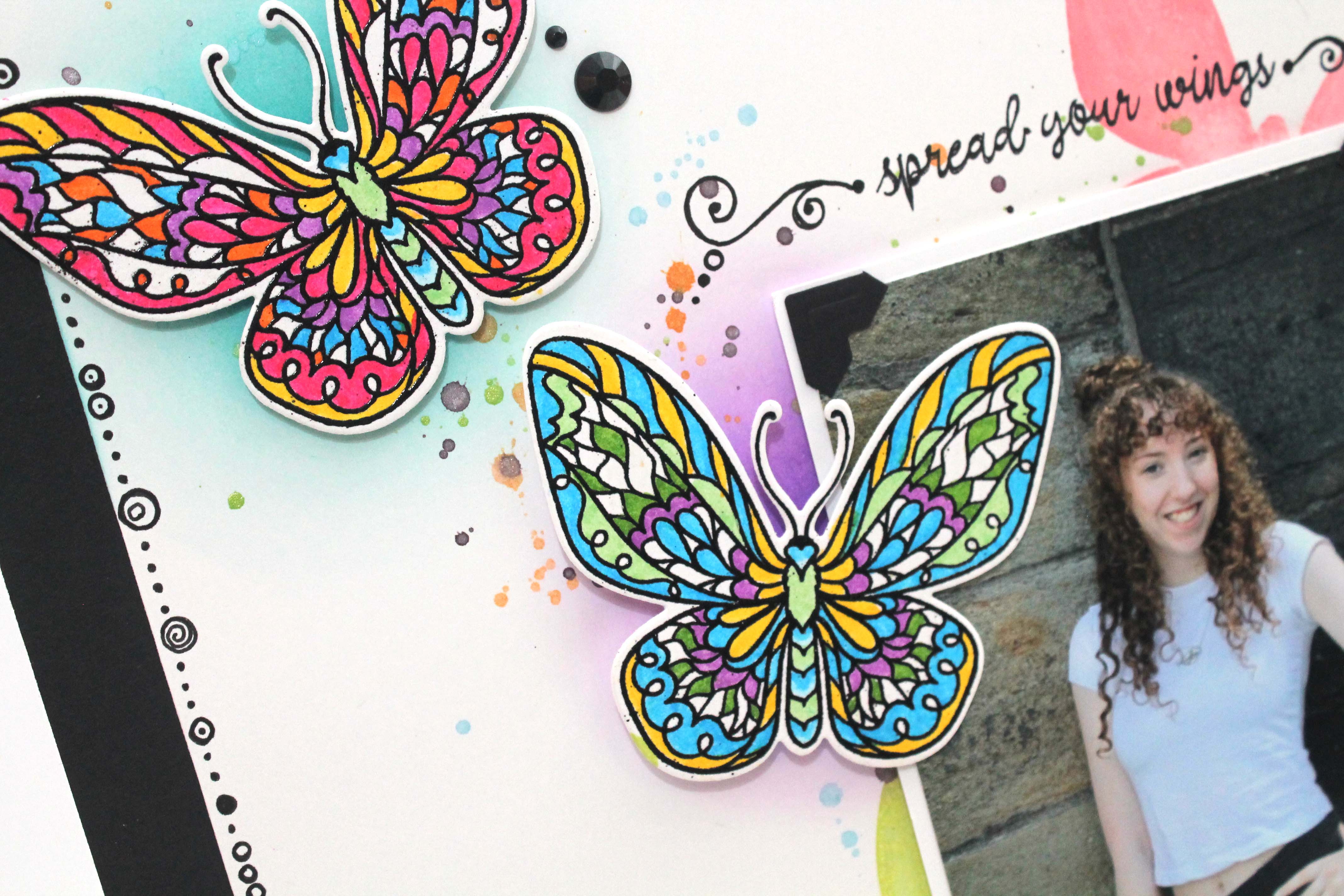 Details of a Butterfly Layout designed by Tracy Mclennon featuring Pink & Main