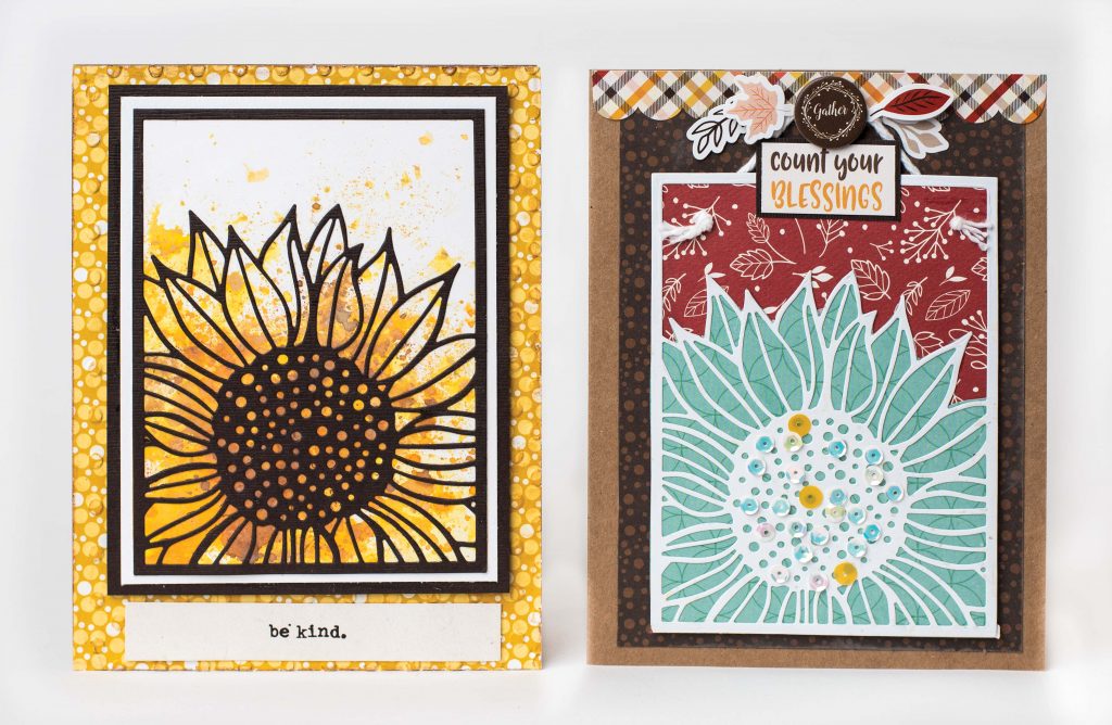 Cards designed by Kerry Engel featuring Sunflower die by Impression Obsession
