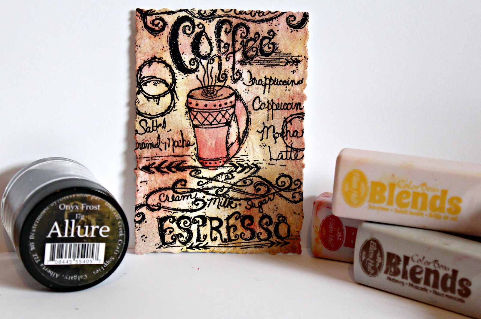 Emerald Creek Craft Supplies Fireside Coffee stamp set and Clearsnap ColorBox Blends inks