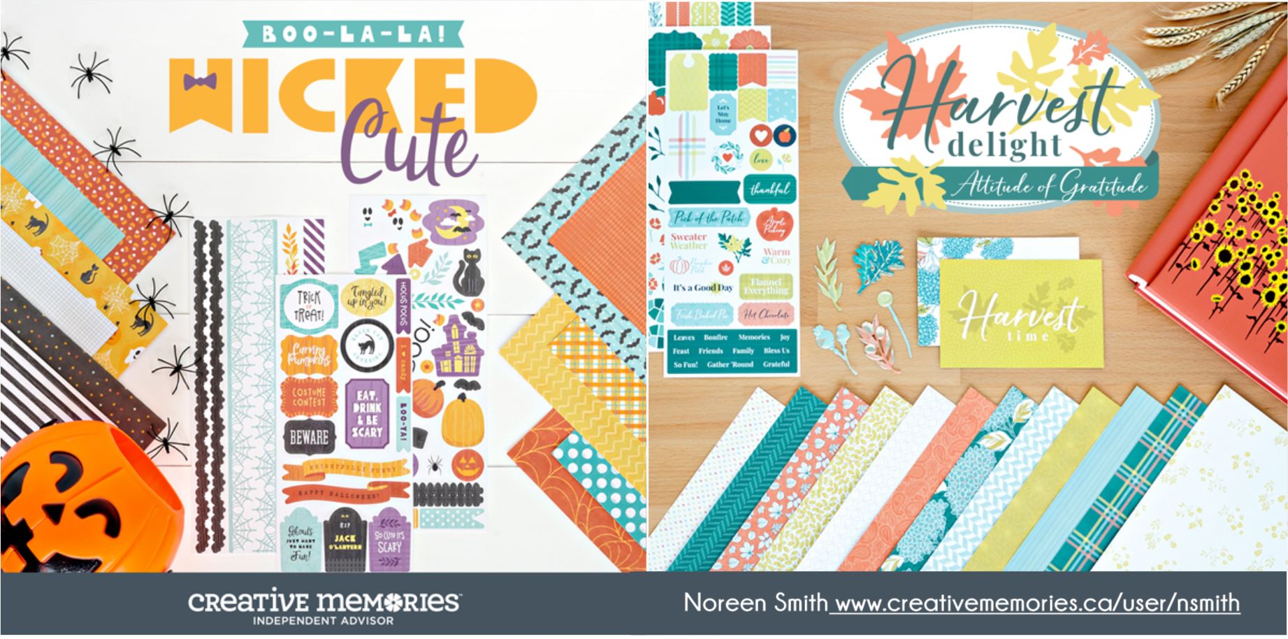 Harvest Delight and Wicked Cute Paper Crafting Collection for Scrapbooking by Creative Memories - Fall and Halloween themed paper products.