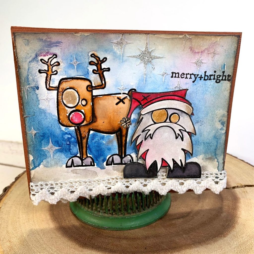 Christmas card designed by Kerry Engel featuring the Merry Misfits stamp set by Stampers Anonymous