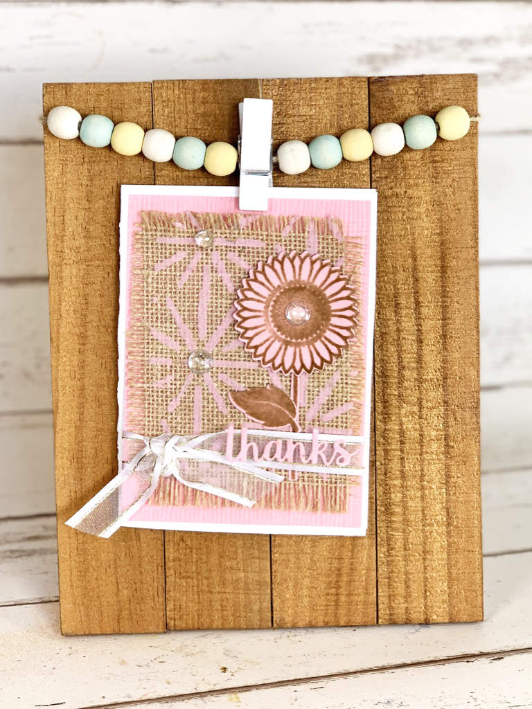 Card designed by Kerry Engel featuring Therm O Web and MultiCraft Forever in Time Burlap