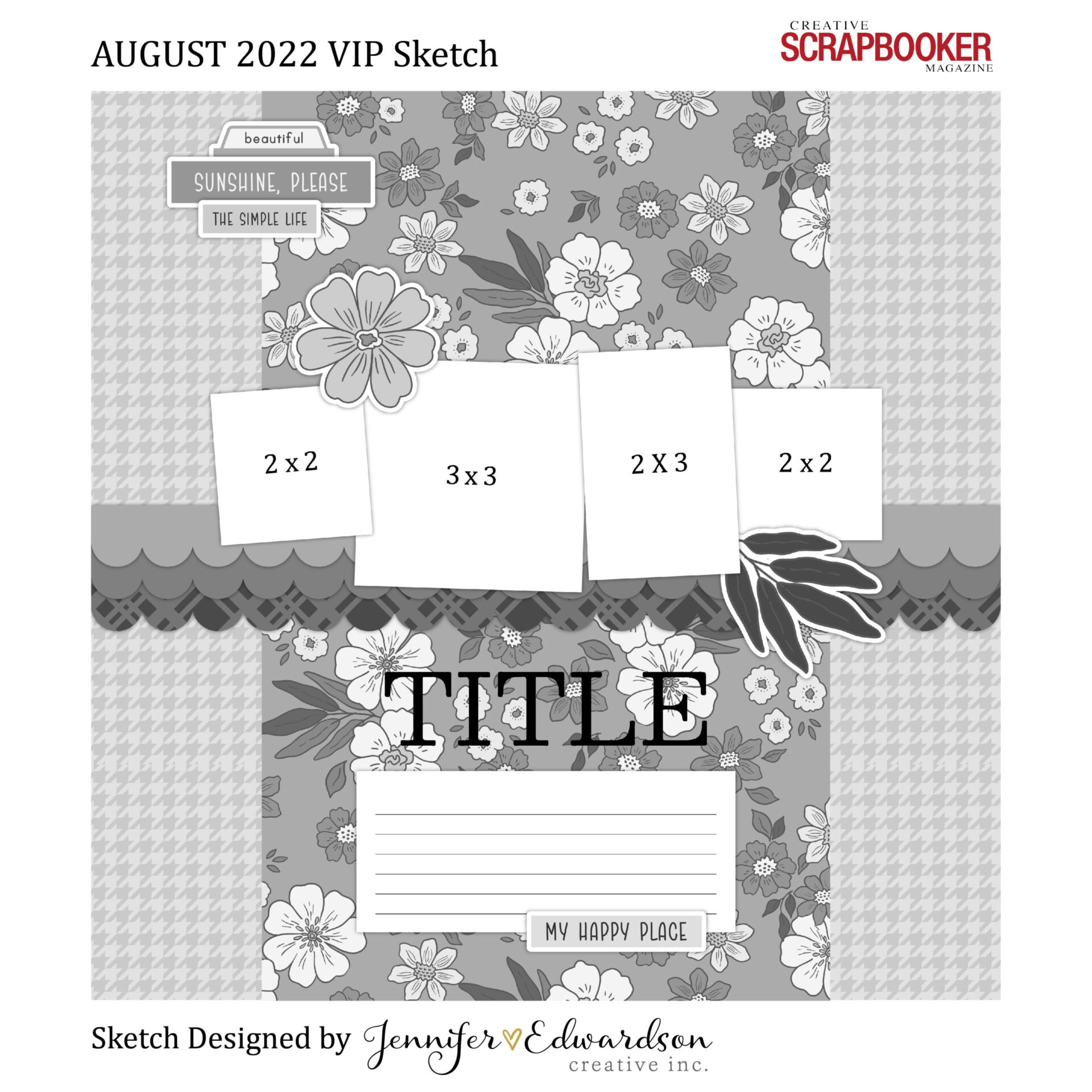Creative Scrapbooker Magazine August 2022 Monthly Sketch - Jennifer Edwardson Creative Inc