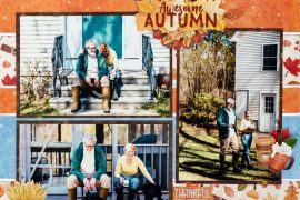 Autumn scrapbook layout by Brenda Rose using the Creative Memories Grateful Harvest collection featuring cozy fall photos and seasonal embellishments.